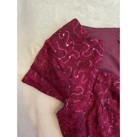 NWT MIUSOL Sequin Party Cocktail Midi Dress L Sweetheart Neck Cap Sleeve Maroon - Picture 6 of 13